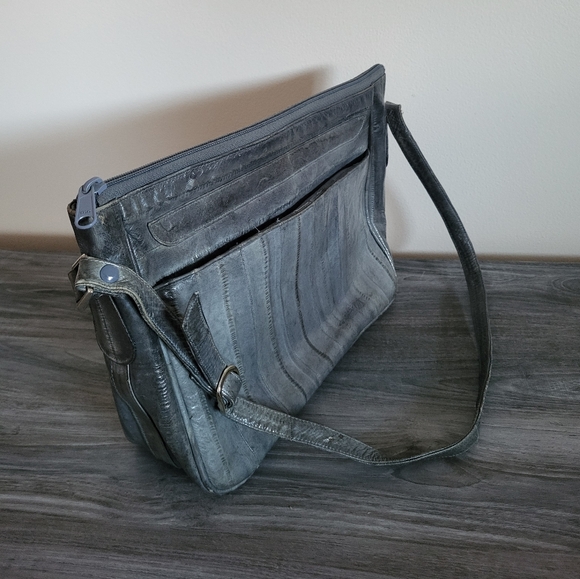 Vintage Gray Eel Skin Leather Shoulder Bag 1980s main image 2